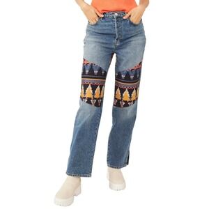 Free People We The Free Rocky Mountain Tapestry Straight Leg Jeans Blue 29 NWT
